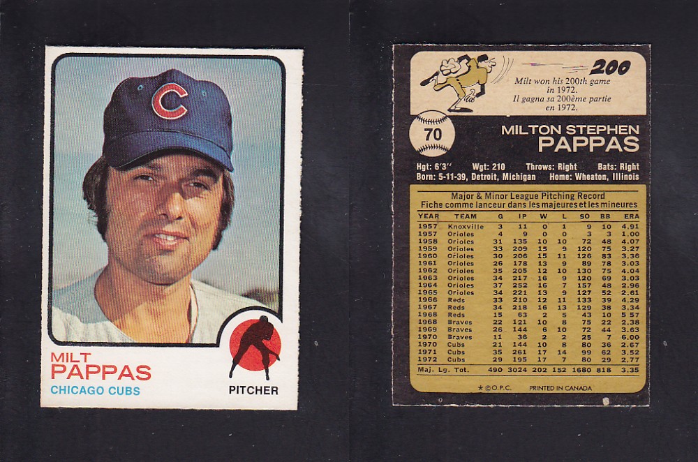 1973 O-PEE-CHEE BASEBALL CARD #70 M. PAPPAS photo 1973 O-PEE-CHEE BASEBALL CARD #70 M. PAPPAS photo