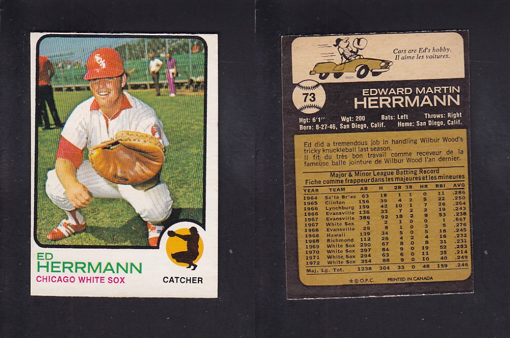 1973 O-PEE-CHEE BASEBALL CARD #73 E. HERRMANN photo 1973 O-PEE-CHEE BASEBALL CARD #73 E. HERRMANN photo