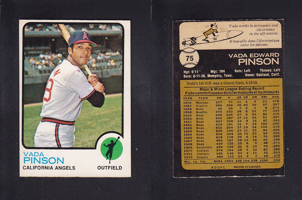1973 O-PEE-CHEE BASEBALL CARD #75 V. PINSON photo 1973 O-PEE-CHEE BASEBALL CARD #75 V. PINSON photo