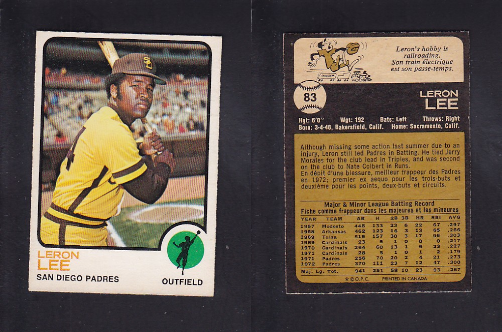 1973 O-PEE-CHEE BASEBALL CARD #83 L. LEE photo 1973 O-PEE-CHEE BASEBALL CARD #83 L. LEE photo