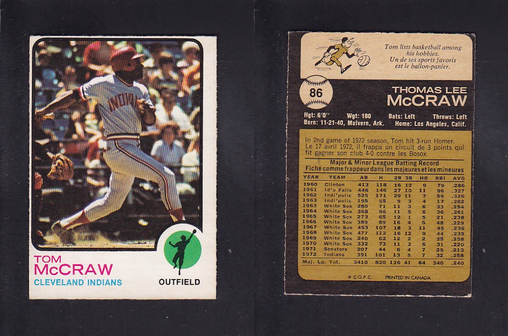 1973 O-PEE-CHEE BASEBALL CARD #86 T. McCRAW photo 1973 O-PEE-CHEE BASEBALL CARD #86 T. McCRAW photo