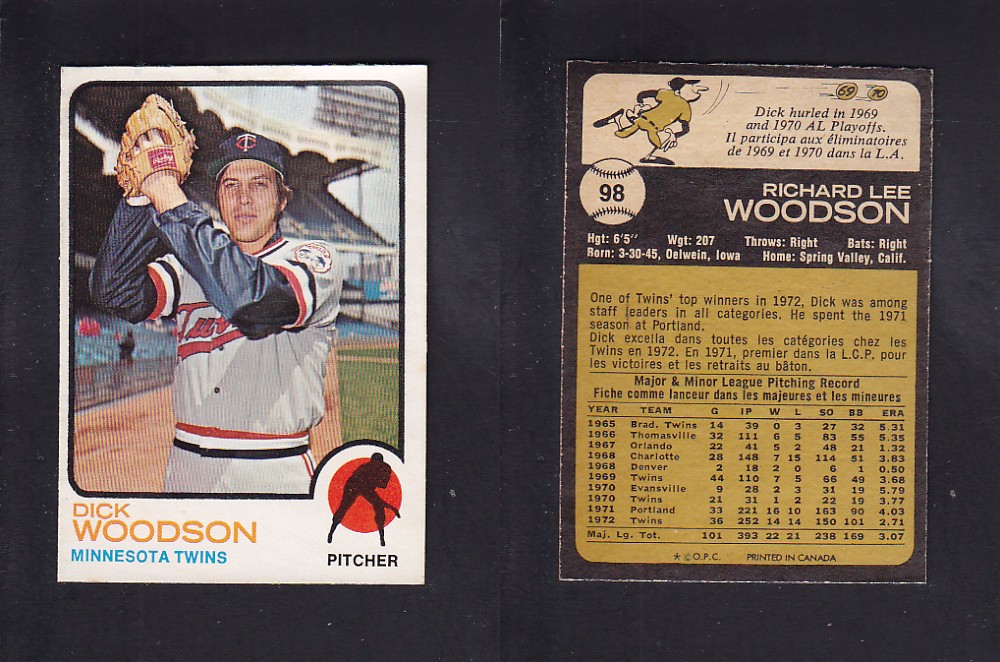 1973 O-PEE-CHEE BASEBALL CARD #98 D. WOODSON photo 1973 O-PEE-CHEE BASEBALL CARD #98 D. WOODSON photo