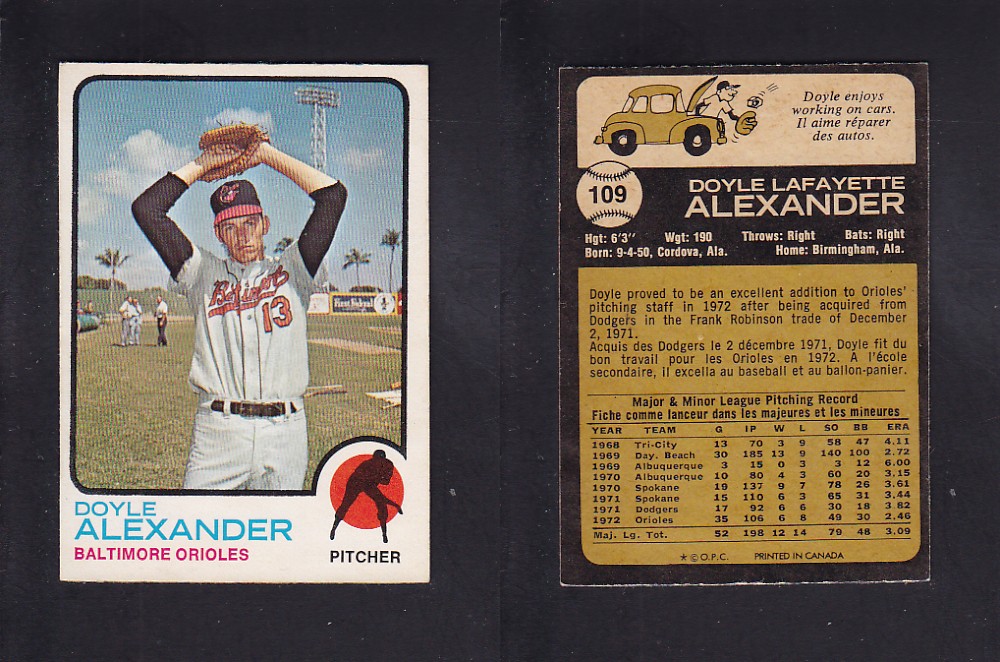 1973 O-PEE-CHEE BASEBALL CARD #109 D. ALEXANDER photo