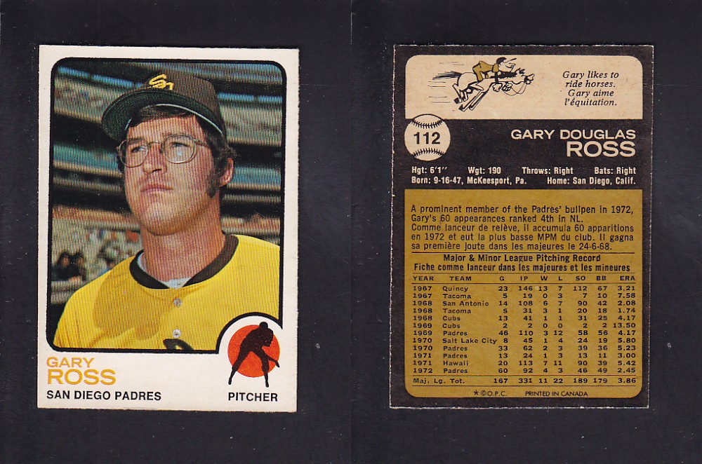 1973 O-PEE-CHEE BASEBALL CARD #112 G. ROSS photo