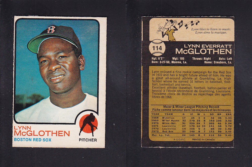 1973 O-PEE-CHEE BASEBALL CARD #114 L. McGLOTHEN photo