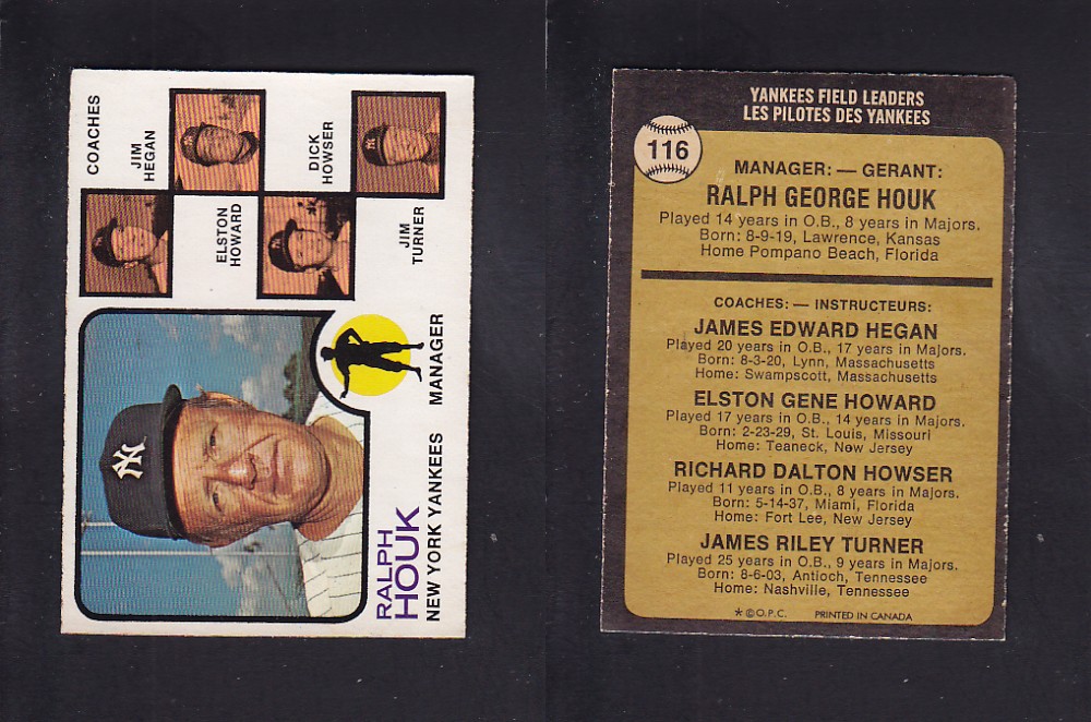 1973 O-PEE-CHEE BASEBALL CARD #116 R. HOUK photo 1973 O-PEE-CHEE BASEBALL CARD #116 R. HOUK photo