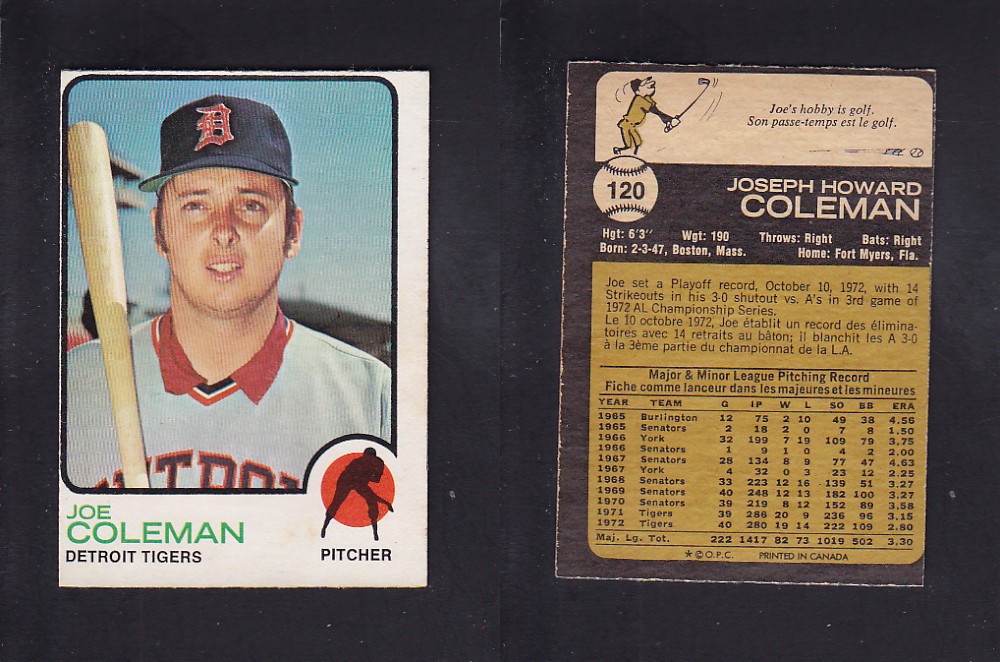 1973 O-PEE-CHEE BASEBALL CARD #120 J. COLEMAN photo 1973 O-PEE-CHEE BASEBALL CARD #120 J. COLEMAN photo