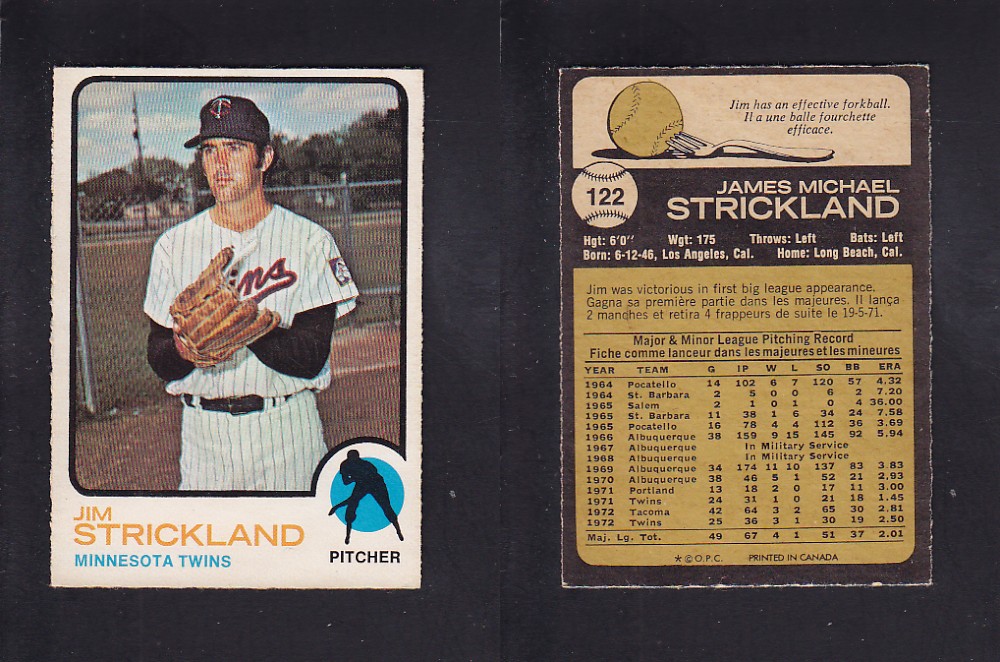 1973 O-PEE-CHEE BASEBALL CARD #122 J. STRICKLAND photo 1973 O-PEE-CHEE BASEBALL CARD #122 J. STRICKLAND photo