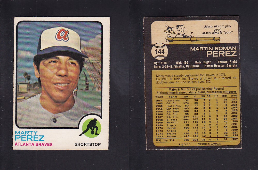 1973 O-PEE-CHEE BASEBALL CARD #144 M. PEREZ photo 1973 O-PEE-CHEE BASEBALL CARD #144 M. PEREZ photo