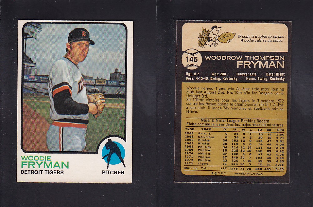 1973 O-PEE-CHEE BASEBALL CARD #146 W. FRYMAN photo 1973 O-PEE-CHEE BASEBALL CARD #146 W. FRYMAN photo