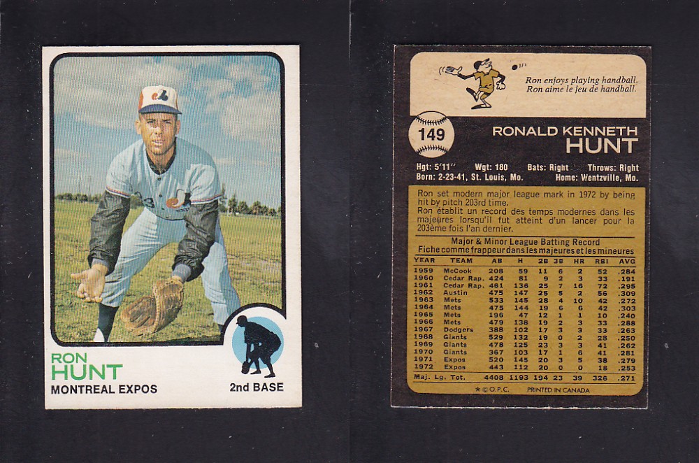 1973 O-PEE-CHEE BASEBALL CARD #149 R. HUNT photo 1973 O-PEE-CHEE BASEBALL CARD #149 R. HUNT photo
