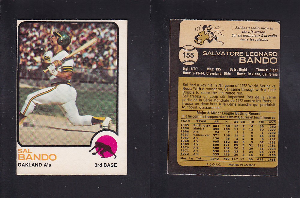 1973 O-PEE-CHEE BASEBALL CARD #155 S. BANDO photo 1973 O-PEE-CHEE BASEBALL CARD #155 S. BANDO photo