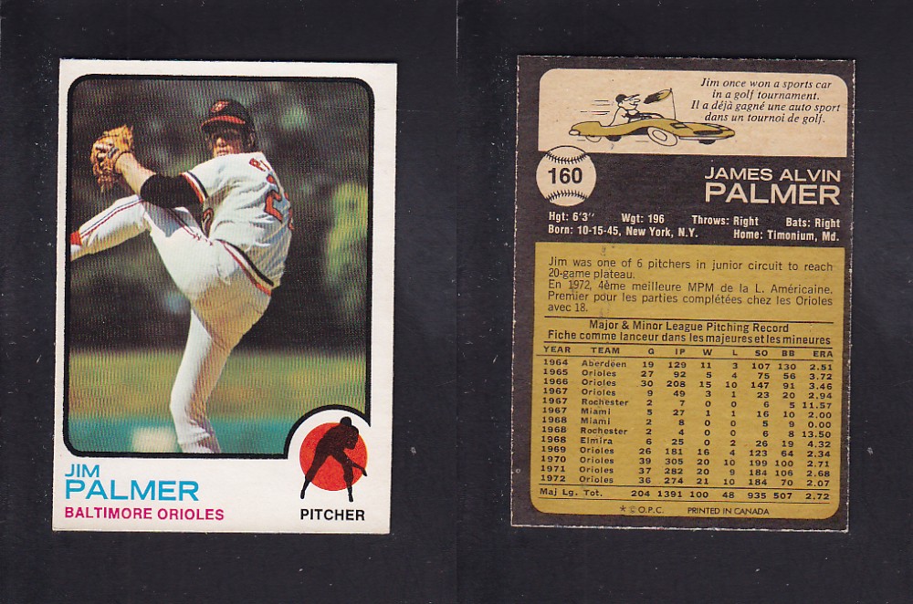 1973 O-PEE-CHEE BASEBALL CARD #160 J. PALMER photo 1973 O-PEE-CHEE BASEBALL CARD #160 J. PALMER photo