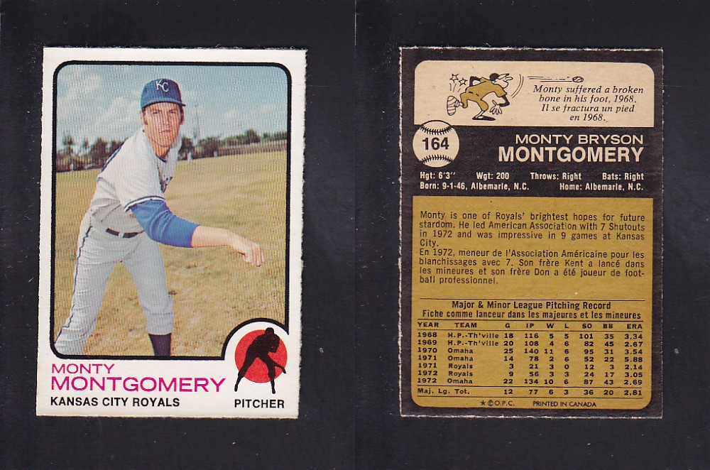 1973 O-PEE-CHEE BASEBALL CARD #164 M. MONTGOMERY photo 1973 O-PEE-CHEE BASEBALL CARD #164 M. MONTGOMERY photo