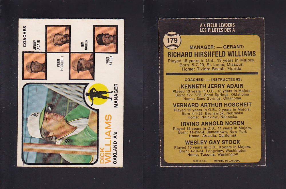 1973 O-PEE-CHEE BASEBALL CARD #179 D. WILLIAMS photo 1973 O-PEE-CHEE BASEBALL CARD #179 D. WILLIAMS photo
