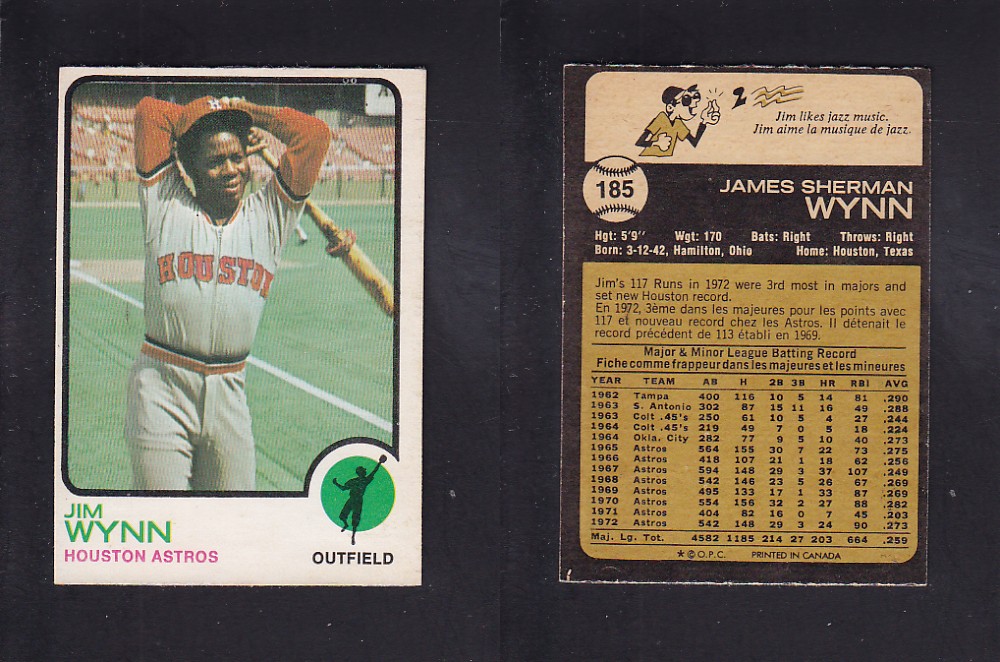 1973 O-PEE-CHEE BASEBALL CARD #185 J. WYNN photo 1973 O-PEE-CHEE BASEBALL CARD #185 J. WYNN photo