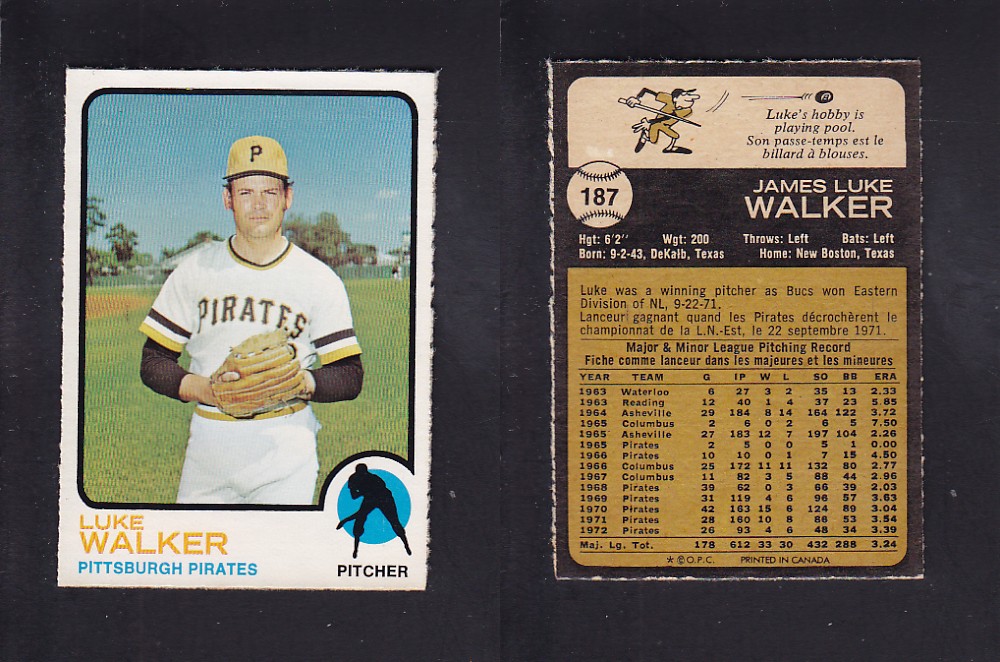 1973 O-PEE-CHEE BASEBALL CARD #187 L. WALKER photo 1973 O-PEE-CHEE BASEBALL CARD #187 L. WALKER photo