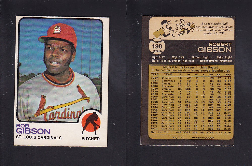 1973 O-PEE-CHEE BASEBALL CARD #190 B. GIBSON photo 1973 O-PEE-CHEE BASEBALL CARD #190 B. GIBSON photo