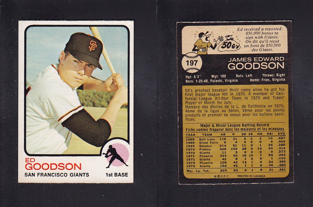 1973 O-PEE-CHEE BASEBALL CARD #197 E. GOODSON photo 1973 O-PEE-CHEE BASEBALL CARD #197 E. GOODSON photo