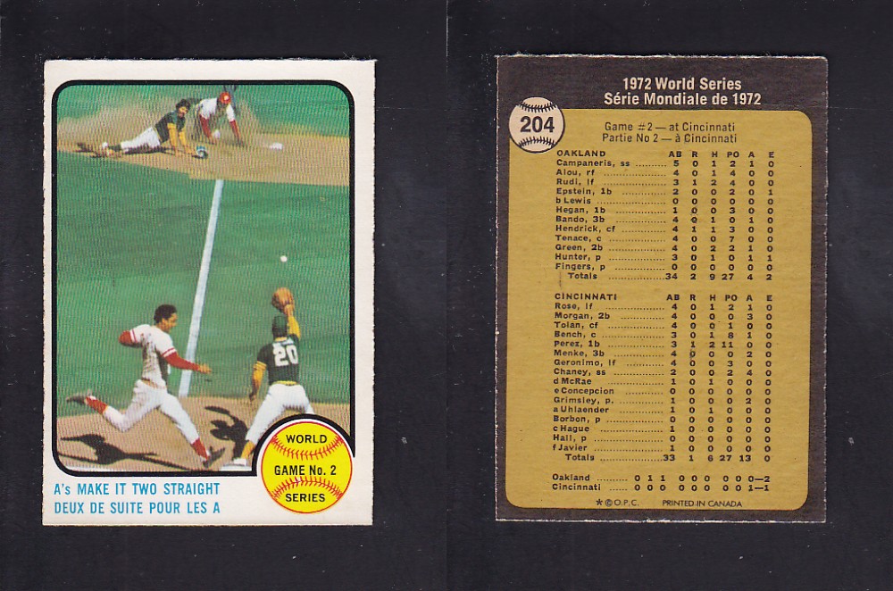 1973 O-PEE-CHEE BASEBALL CARD #204 WORLD SERIES GAME #2 photo 1973 O-PEE-CHEE BASEBALL CARD #204 WORLD SERIES GAME #2 photo