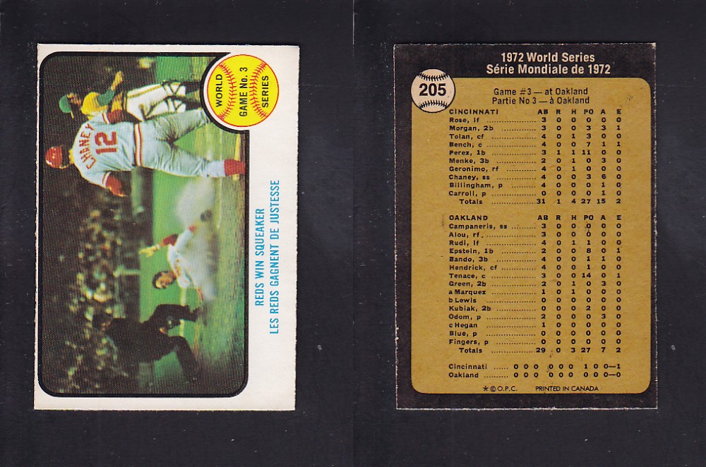 1973 O-PEE-CHEE BASEBALL CARD #205 WORLD SERIES GAME #3 photo 1973 O-PEE-CHEE BASEBALL CARD #205 WORLD SERIES GAME #3 photo