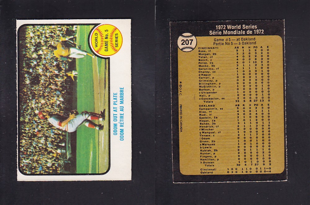 1973 O-PEE-CHEE BASEBALL CARD #207 WORLD SERIES GAME #5 photo 1973 O-PEE-CHEE BASEBALL CARD #207 WORLD SERIES GAME #5 photo