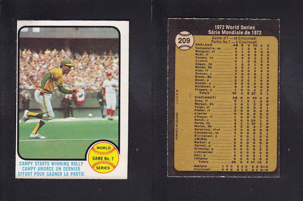 1973 O-PEE-CHEE BASEBALL CARD #209 WORLD SERIES GAME #7 photo 1973 O-PEE-CHEE BASEBALL CARD #209 WORLD SERIES GAME #7 photo