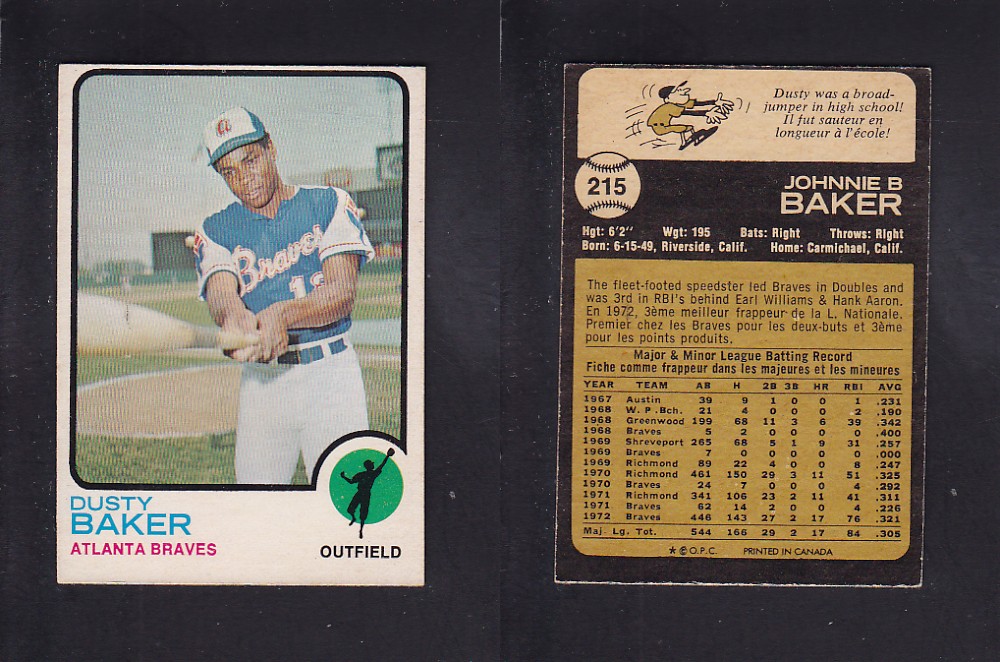 1973 O-PEE-CHEE BASEBALL CARD #215 D. BAKER photo 1973 O-PEE-CHEE BASEBALL CARD #215 D. BAKER photo