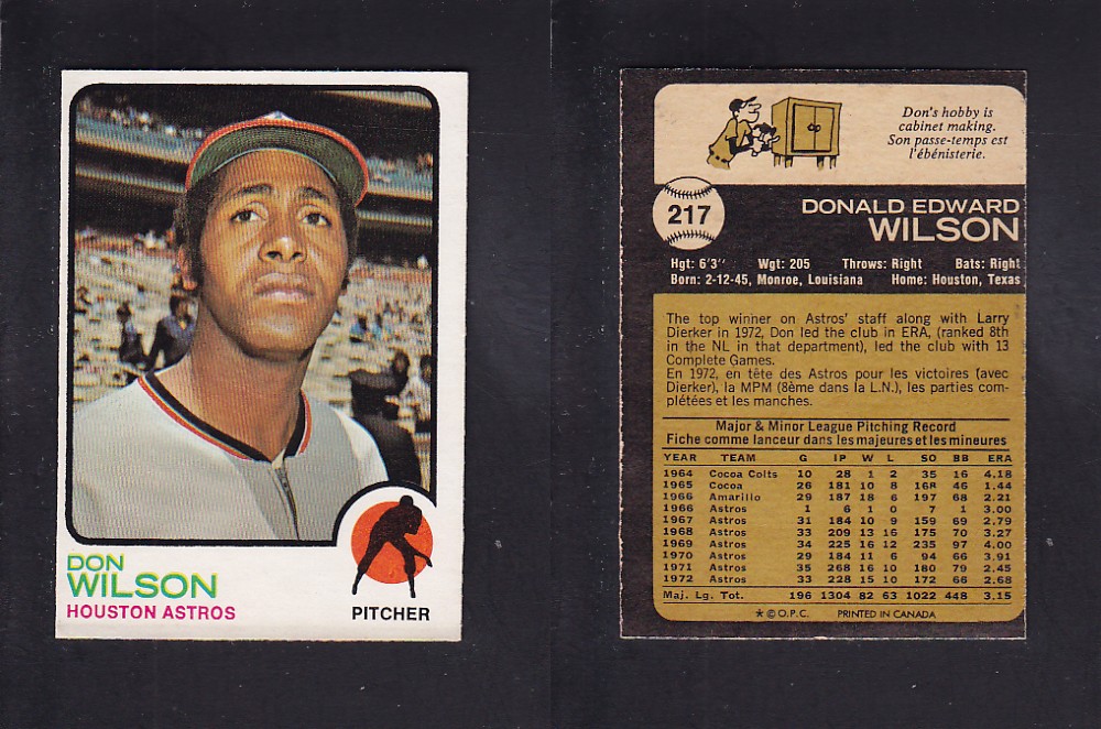 1973 O-PEE-CHEE BASEBALL CARD #217 D. WILSON photo 1973 O-PEE-CHEE BASEBALL CARD #217 D. WILSON photo