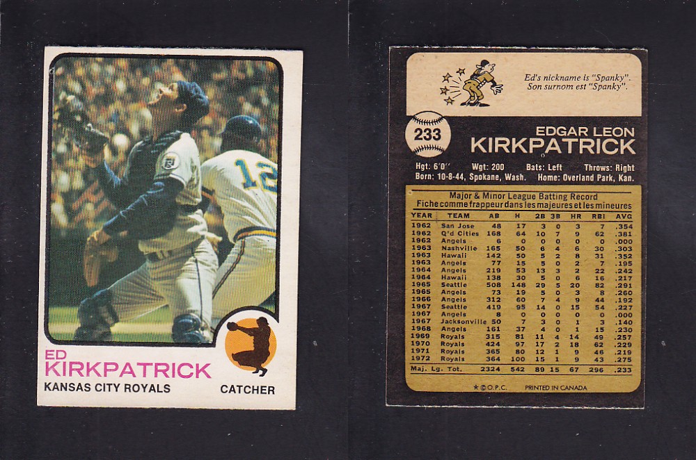 1973 O-PEE-CHEE BASEBALL CARD #233 E. KIRKPATRICK photo 1973 O-PEE-CHEE BASEBALL CARD #233 E. KIRKPATRICK photo