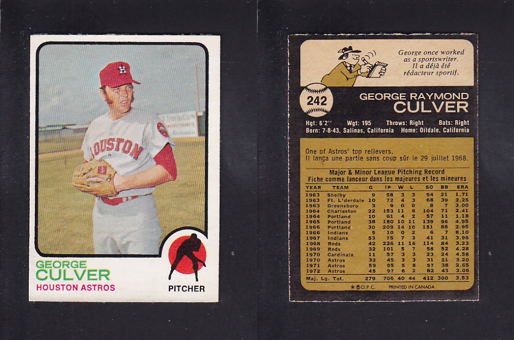 1973 O-PEE-CHEE BASEBALL CARD #242 G. CULVER photo 1973 O-PEE-CHEE BASEBALL CARD #242 G. CULVER photo