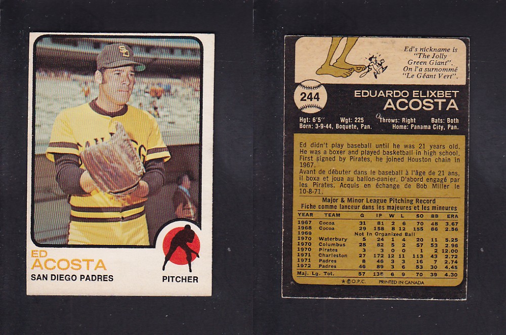 1973 O-PEE-CHEE BASEBALL CARD #244 E. ACOSTA photo 1973 O-PEE-CHEE BASEBALL CARD #244 E. ACOSTA photo