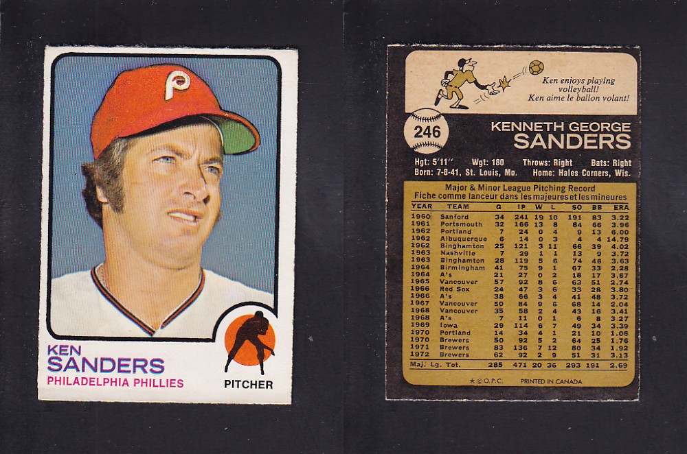 1973 O-PEE-CHEE BASEBALL CARD #246 K. SANDERS photo 1973 O-PEE-CHEE BASEBALL CARD #246 K. SANDERS photo