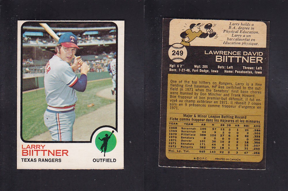 1973 O-PEE-CHEE BASEBALL CARD #249 L. BIITTNER photo 1973 O-PEE-CHEE BASEBALL CARD #249 L. BIITTNER photo