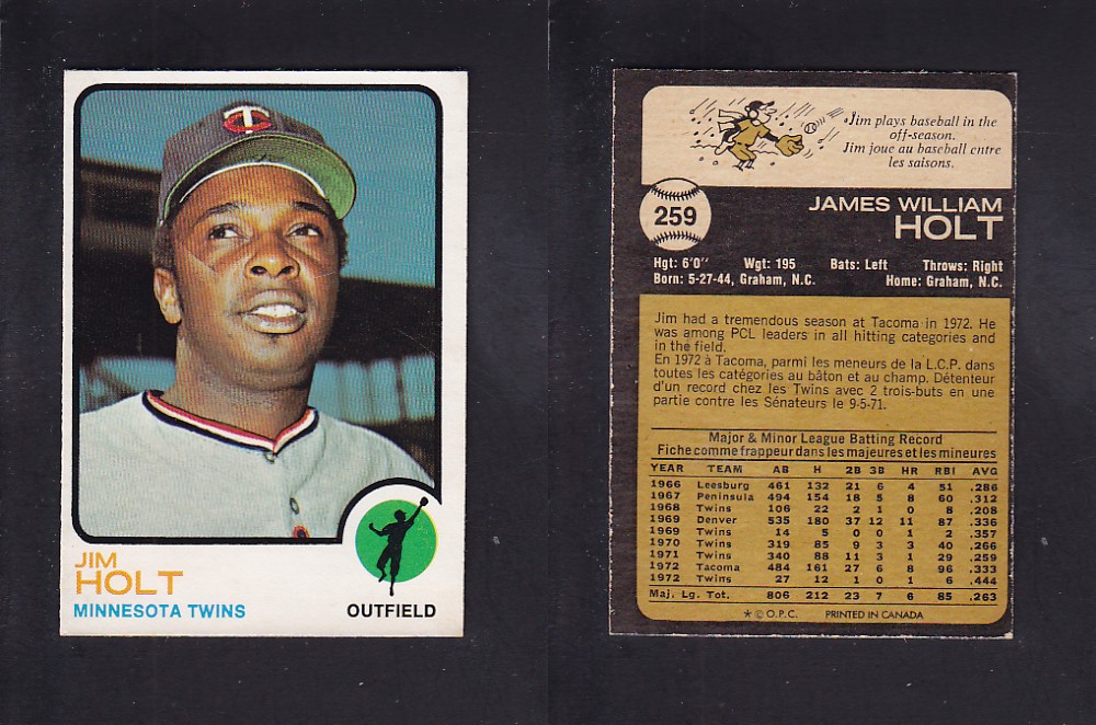 1973 O-PEE-CHEE BASEBALL CARD #259 J. HOLT photo 1973 O-PEE-CHEE BASEBALL CARD #259 J. HOLT photo