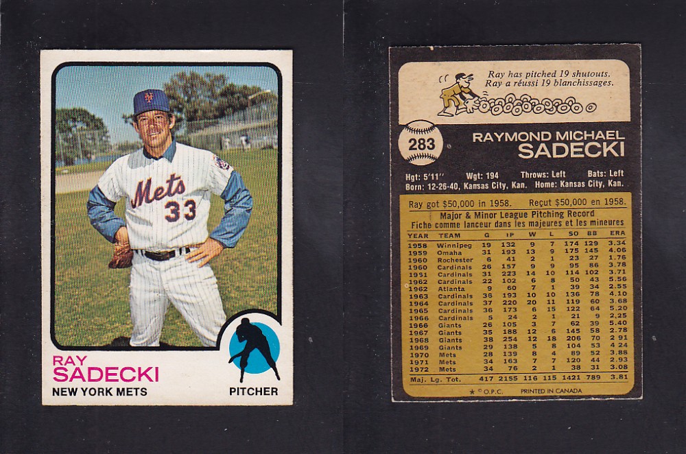 1973 O-PEE-CHEE BASEBALL CARD #283 R. SADECKI photo 1973 O-PEE-CHEE BASEBALL CARD #283 R. SADECKI photo