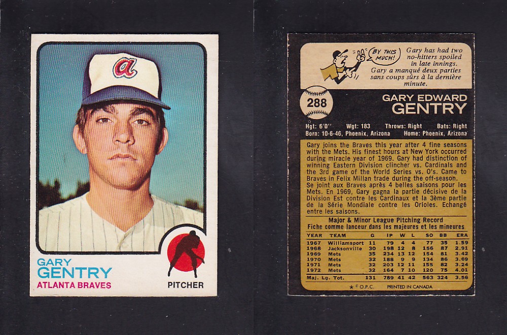 1973 O-PEE-CHEE BASEBALL CARD #288 G. GENTRY photo 1973 O-PEE-CHEE BASEBALL CARD #288 G. GENTRY photo