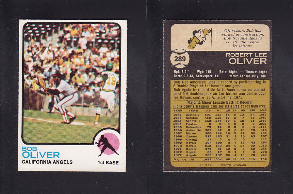 1973 O-PEE-CHEE BASEBALL CARD #289 B. OLIVER photo 1973 O-PEE-CHEE BASEBALL CARD #289 B. OLIVER photo