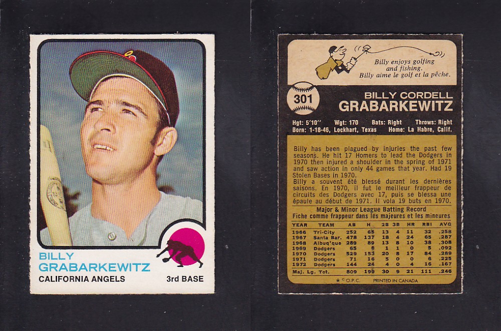 1973 O-PEE-CHEE BASEBALL CARD #301 B. GRABARKEWITZ photo 1973 O-PEE-CHEE BASEBALL CARD #301 B. GRABARKEWITZ photo