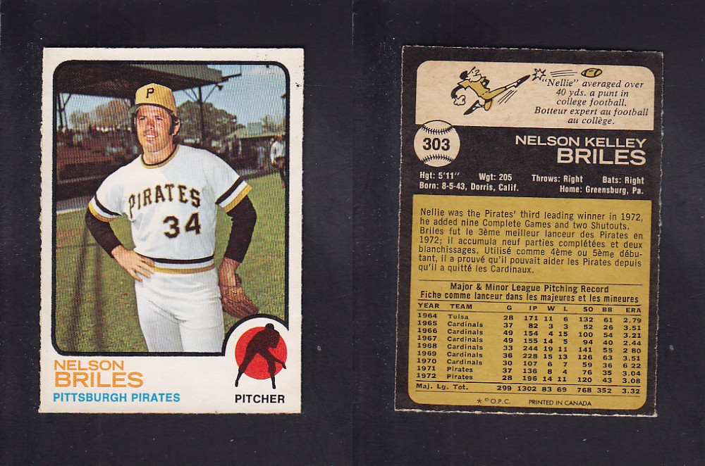 1973 O-PEE-CHEE BASEBALL CARD #303 N. BRILES photo 1973 O-PEE-CHEE BASEBALL CARD #303 N. BRILES photo
