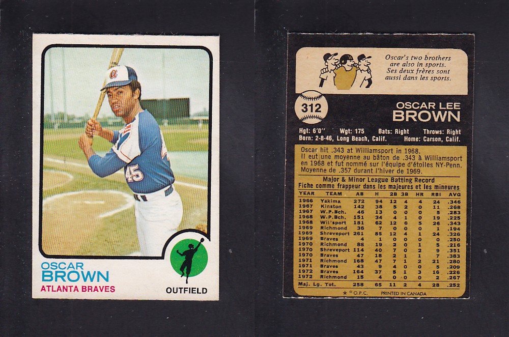 1973 O-PEE-CHEE BASEBALL CARD #312 O. BROWN photo 1973 O-PEE-CHEE BASEBALL CARD #312 O. BROWN photo