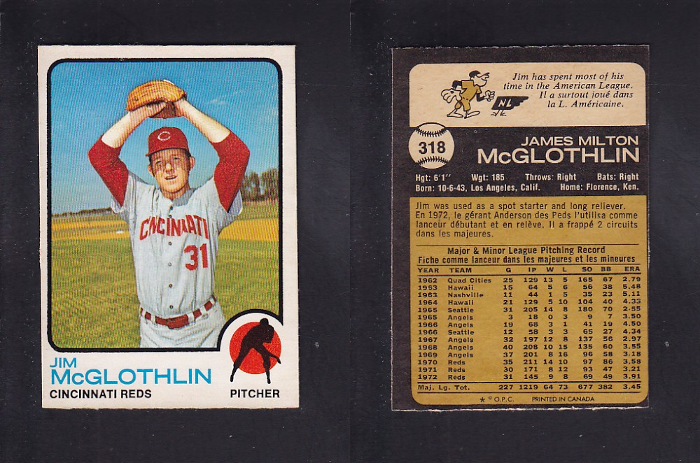 1973 O-PEE-CHEE BASEBALL CARD #318 J. McGLOTHLIN photo 1973 O-PEE-CHEE BASEBALL CARD #318 J. McGLOTHLIN photo