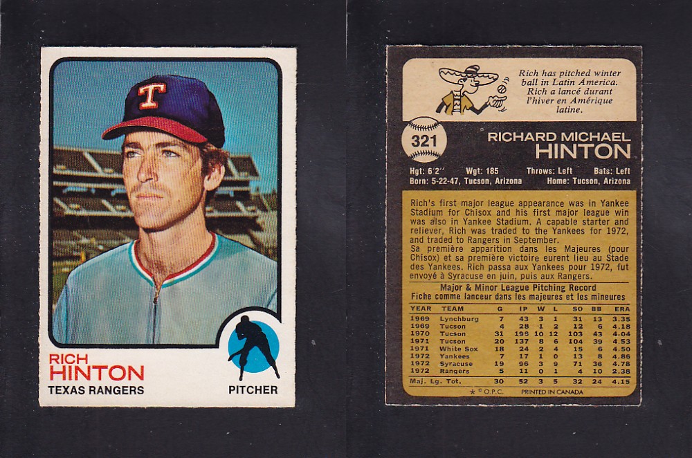 1973 O-PEE-CHEE BASEBALL CARD #321 R. HINTON photo 1973 O-PEE-CHEE BASEBALL CARD #321 R. HINTON photo