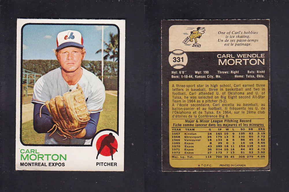1973 O-PEE-CHEE BASEBALL CARD #331 C. MORTON photo 1973 O-PEE-CHEE BASEBALL CARD #331 C. MORTON photo
