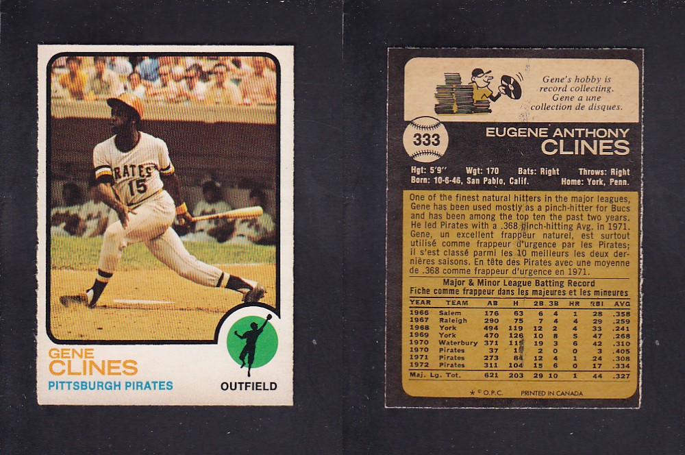 1973 O-PEE-CHEE BASEBALL CARD #333 G. CLINES photo 1973 O-PEE-CHEE BASEBALL CARD #333 G. CLINES photo