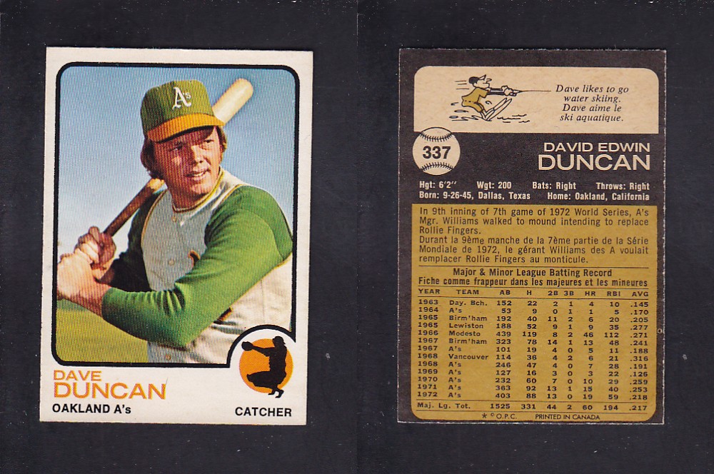 1973 O-PEE-CHEE BASEBALL CARD #337 D. DUNCAN photo 1973 O-PEE-CHEE BASEBALL CARD #337 D. DUNCAN photo