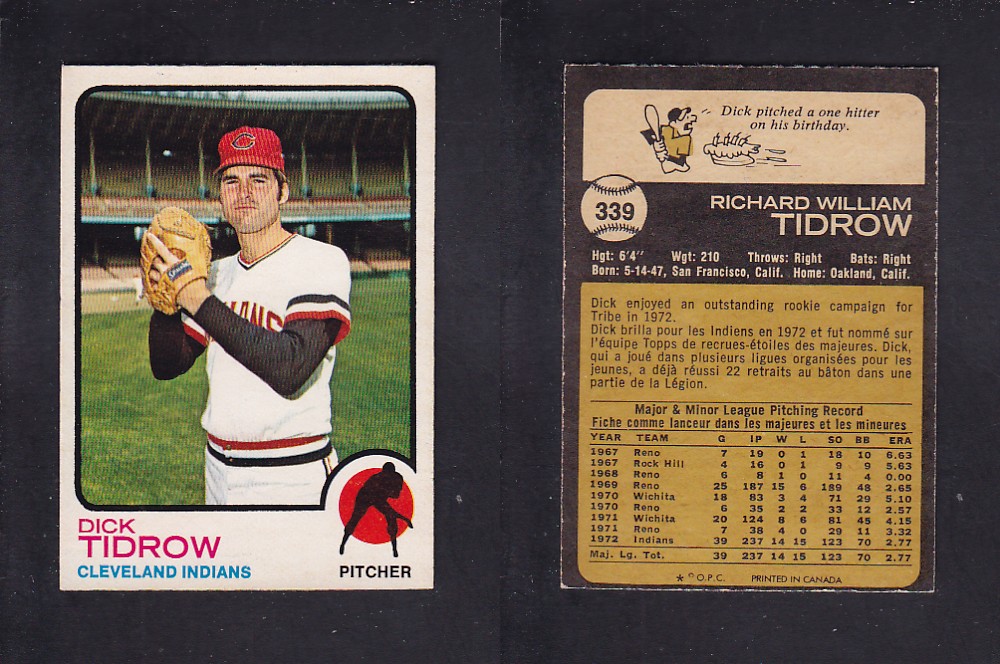 1973 O-PEE-CHEE BASEBALL CARD #339 D. TIDROW photo 1973 O-PEE-CHEE BASEBALL CARD #339 D. TIDROW photo