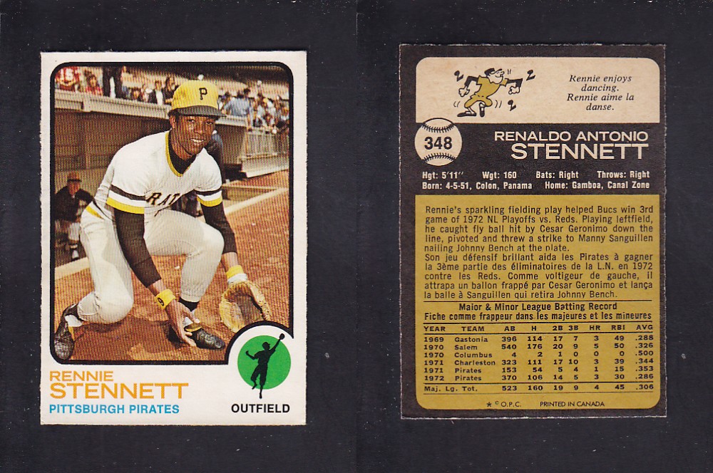 1973 O-PEE-CHEE BASEBALL CARD #348 R. STENNETT photo 1973 O-PEE-CHEE BASEBALL CARD #348 R. STENNETT photo