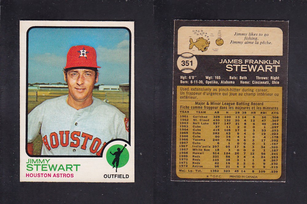 1973 O-PEE-CHEE BASEBALL CARD #351 J. STEWART photo 1973 O-PEE-CHEE BASEBALL CARD #351 J. STEWART photo