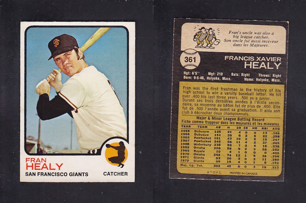 1973 O-PEE-CHEE BASEBALL CARD #361 F. HEALY photo 1973 O-PEE-CHEE BASEBALL CARD #361 F. HEALY photo
